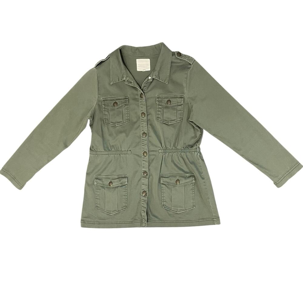 Copper Key Girls Button Front Utility Jacket Army Olive Green Pockets Size XL